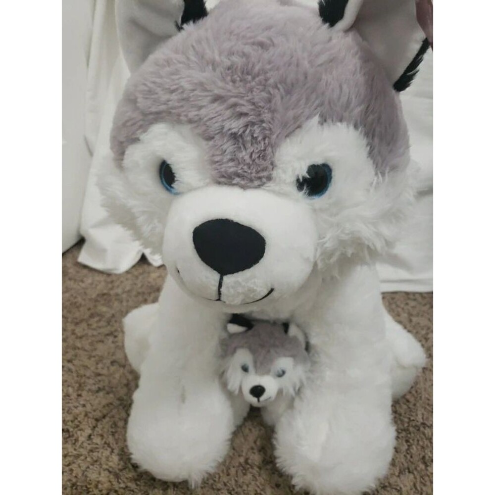 Giant Husky Mom & Baby Stuffed Animal Plush Valentine Puppy Love Toy Bundle